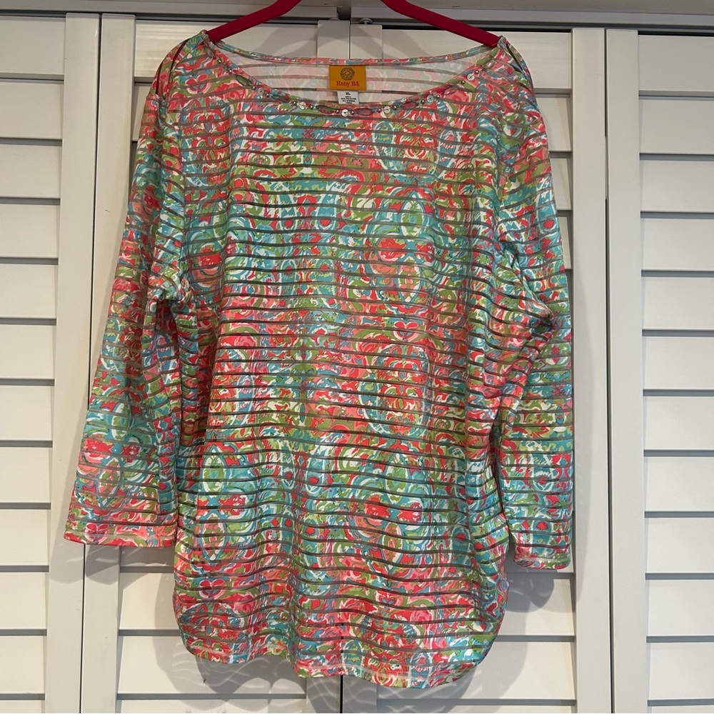 đș XL Ruby Rd. 3/4 Length Sleeve Paisley Colorful Sheer Blouse